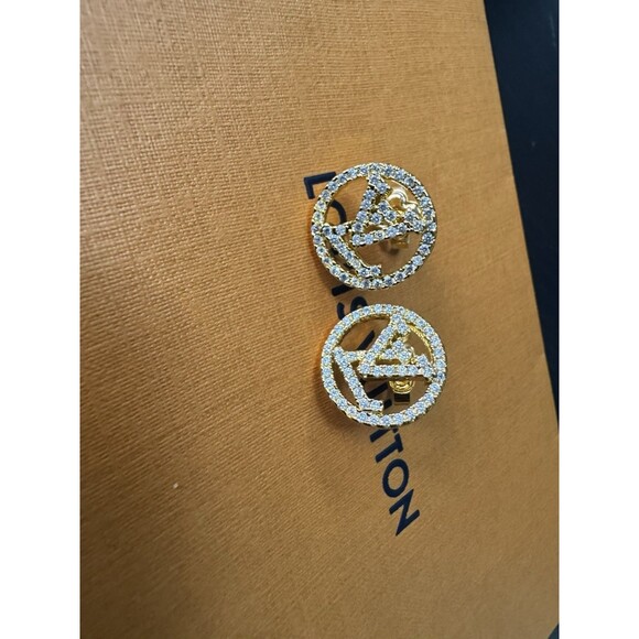 Louis Vuitton LV Logo By Night Round Circle Crystals Gold...